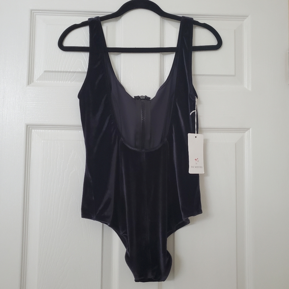 Lisa Marie Fernandez Black Zip Up Velvet Bodysuit Swimsuit - Picture 3 of 5
